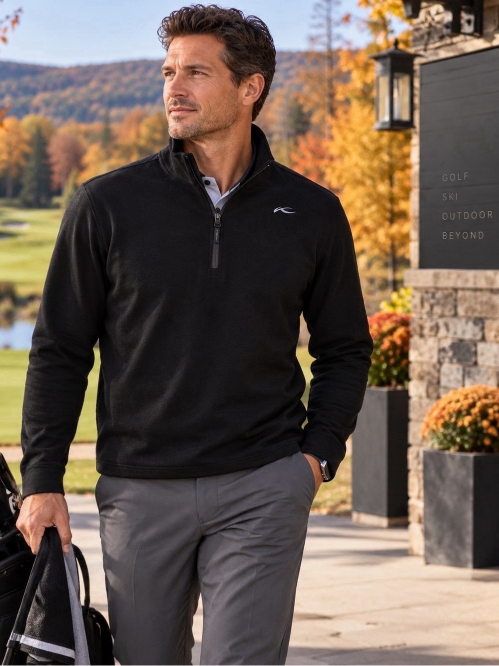 KJUS Men’s 56 2XL Wool Blend Half Zip Sweater Black Golf Ski Midlayer